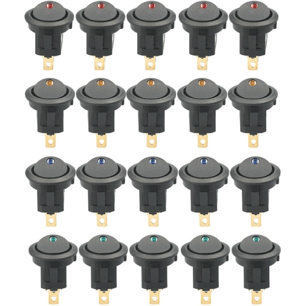 20 st DC 12V 20A Rund vippströmbrytare LED-ljus vippströmbrytare På-O