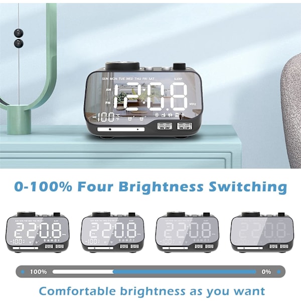 Väckarklockradio med Bluetooth-högtalare 0-100 % dimmer digital Mi