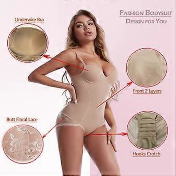 Muotoileva selkäosaton vartalonmuokkaaja naisille, push-up-rintaliivit, matalaselkäinen stringibody (XL Beige)