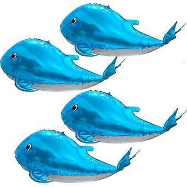Sødt 4D Hval Balloner Under Havet Dekorationer Ocean Balloner, 4 Pakke Gigant 37'' Hval Formet Mylar Folie Balloner Havdyr Balloner Fisk Balloner B