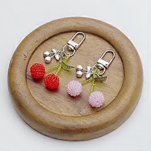 Yndelig Perlebesat Kirsebær Nøglering Ornament Pink Hjerte 7,5 cm Letvægts Krystalperler til Tasker og Nøgler Gave (Rød kærlighedskirsebær)