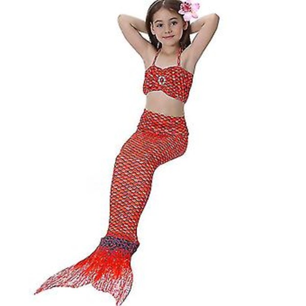 Barnens Baddräkt Flickor Sjöjungfru Svans Bikini Set Baddräkt Baddräkt (5-6 År Röd)