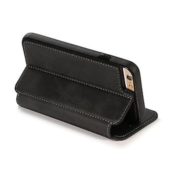 PU-Lærveske Folio for iPhone 6p/6sp, Forretningsstil, Lommebokfunksjon, Fallbeskyttelse, Stativfunksjon, Slitesterk (Svart)