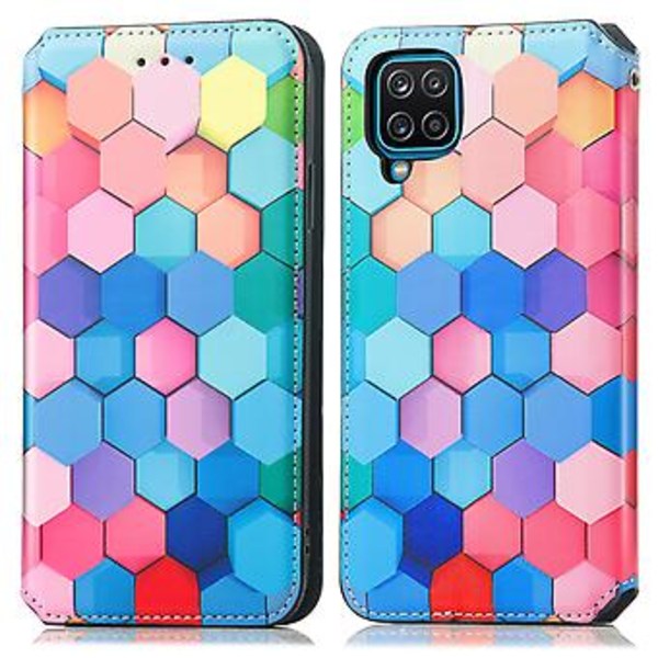 Färgglatt Magnetiskt Läderfodral För Samsung Galaxy A12 (Färgglad Kub)