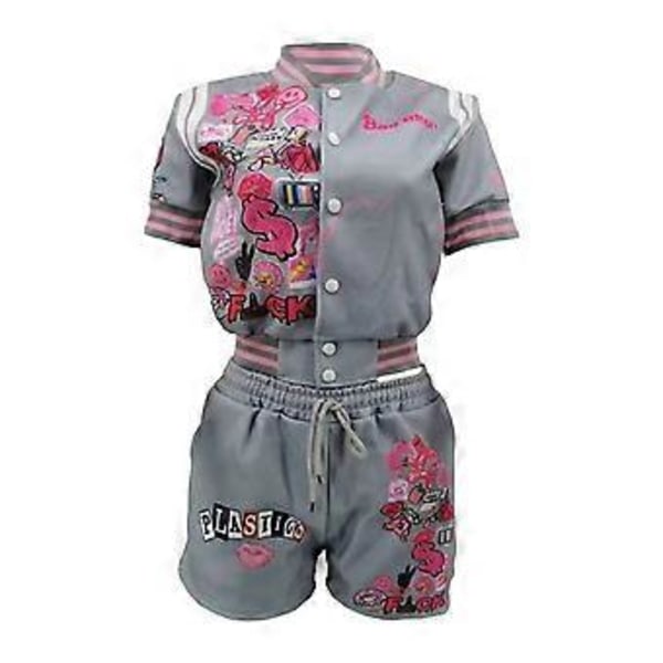 Dam 2-delat Set Kortärmad Crop Top Träningsdräkt Kroppsnära Shorts Jumpsuit Set (M Röd)