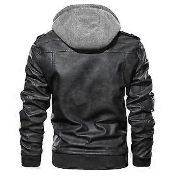 Hettejakke i PU-lær for menn med glidelås, avtakbar hette og lommer for høsten (2XL C)