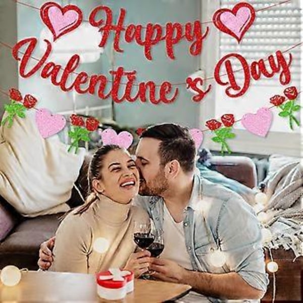 Happy Valentine Hjärta Banners Söta Alla Hjärtans Dag Tillbehör för Bröllopsfest (C)