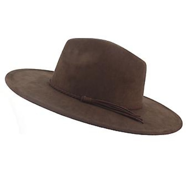 Herre Fedora Hatte Dame Jazz Hat Unisex Bredskygget Panama Stil Hat Filt Kasket (Kaffe)