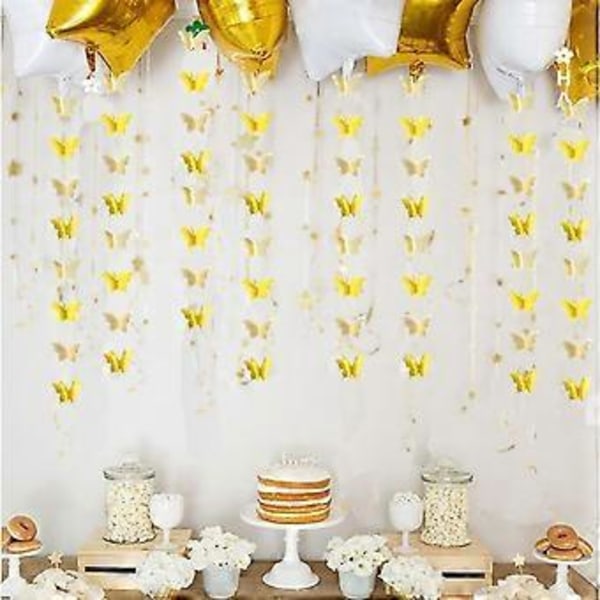 Sommerfuglebanner Dekorativ Papirgirland til Bryllup, Babyshower, Fødselsdag & Tema Dekoration 110 Tommer Lang Sæt af 2 Stykker Gul