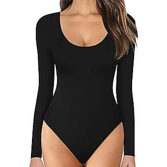 Dame Crew Neck Langærmet Bodysuit, Dobbeltforet, Smørblød, Essentiel Basic Top (XL Sort)
