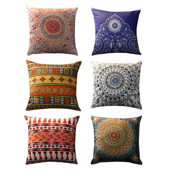 Cushion Cover, Set of 6 Plush Ethnic Retro Style Decorative Pillo