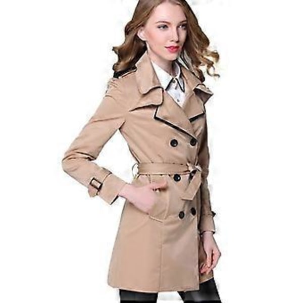 VANGULL Dame Klassisk Belte Europeisk Trenchcoat Khaki Svart Dobbelspent Business Frakk (XL khaki)