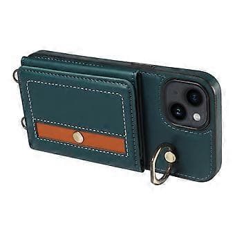 007 For iPhone 14 Deksel Ring Kickstand PU-skinn+TPU Støtsikkert Telefondeksel (Stil C)