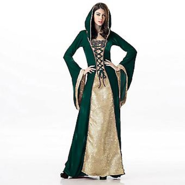 Reminisce Dam Renaissance Klänning Medeltida Kostym Irländsk Överklänning & Mytisk Chemise Set S-3XL (3XL Grön)