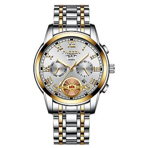 Miesten kello Relojes De Hombre Ruostumaton teräs Kvartsikello Klassinen Vedenpitävä (Kulta Valkoinen)