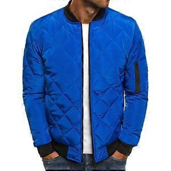 Fianao Solid Färgad Jacka Långärmad All-Match Zip Up Stå Krage Herrjacka för Kontor (L Royal Blå)