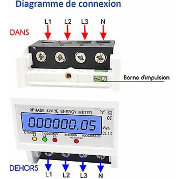 Trefaset 4-tråds energimåler 220/380V 5-80A Energiforbrug kWh Måler DIN-skinneinstallation Digital elektrisk energimåler med baggrundsbelyst LCD-display