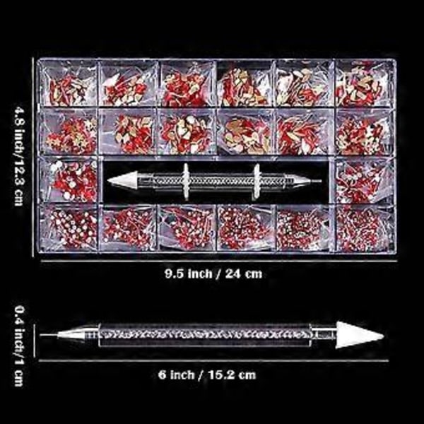 Nagelstenar Kit, Nagelsmycken Dekorationer med Vaxpenna Platta AB Stenar Kit DIY Hantverk Ädelstenar för Naglar, Skor, Kläder, Smycken (600 Röda Diam