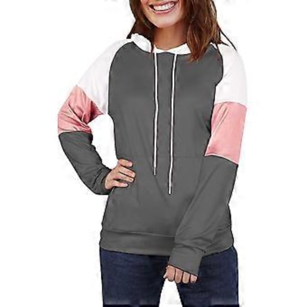 Färgglada huvtröjor för dam, långärmad sweatshirt med ficka för flickor