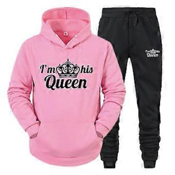 King Queen Tröjset Herr Och Dam Fritid Sport Hoodie Set Tvådelad Outfit -NMAOV(3XL QUEEN rosa och svart)