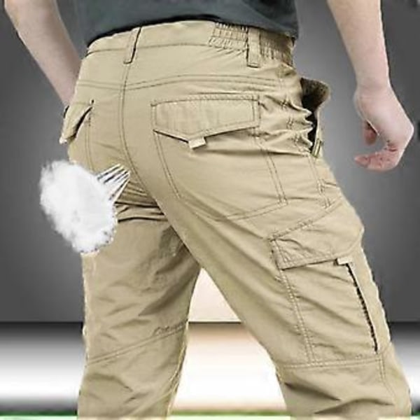 Forår og sommer tynde afslappede lige multi-lomme arbejdsbukser sportsbukser til mænd (2XL khaki)