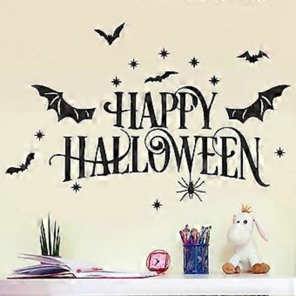 Glad Halloween Dør/Væg/Vindue Mærkat - Glad Halloween Klistermærke med Flagermus, Edderkop og Stjerner