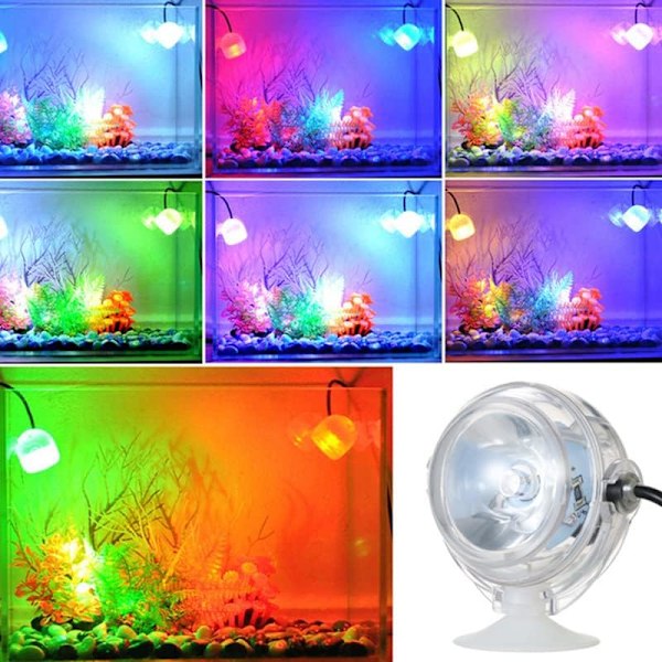 LED-akvarieljus Mini nedsänkbar lampa Amfibielamp Vattentät belysning 180º Justerbar Färgrik