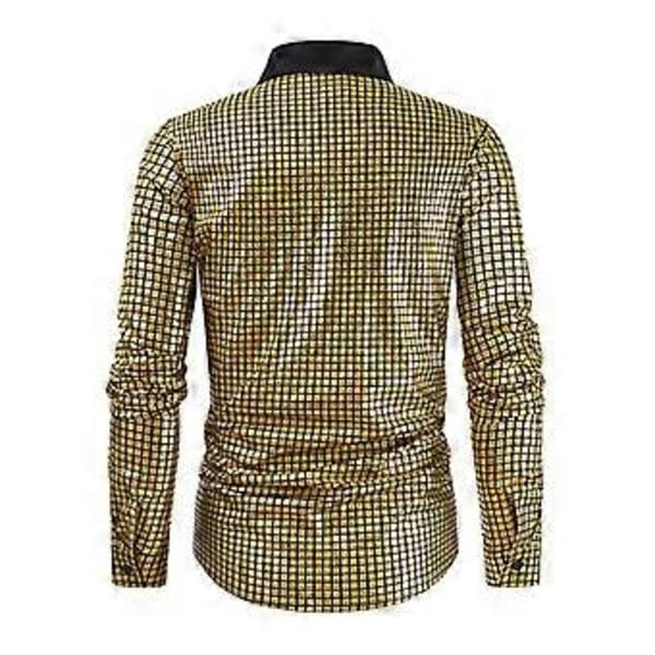 Herre Skjorte Langermet Geometrisk Knappelukking Lapel Skinnende T-skjorte (XL Gull)