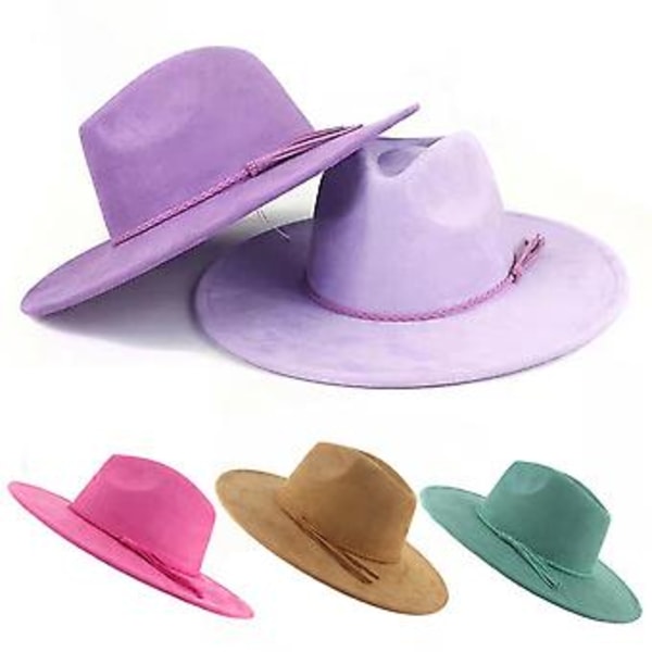 Herr Fedora Hattar Dam Jazz Hatt Unisex Bredbrättad Panama Stil Hatt Filtmössa (Lila)