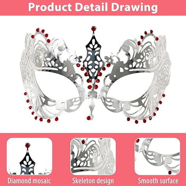 Diamantmaske, Solid Compliant Kvindemask Prom Maske til Fest Karneval Aften