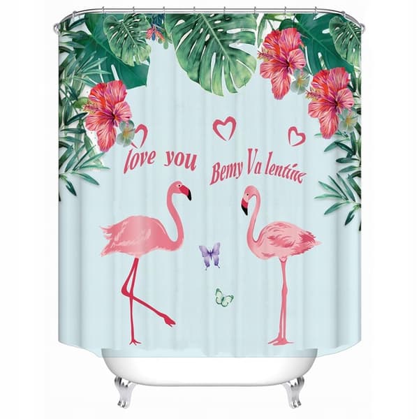 Duschdraperi med 12 ringar för fixering, 150x180 cm, flamingo（A）