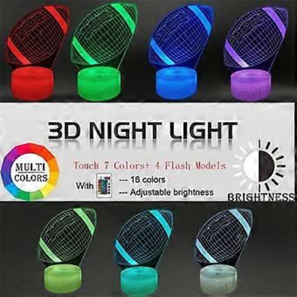 Fotball 3D nattlys illusjonslampe for gutter 16 fargeendrende fjernkontroll barnerom dekor belysning