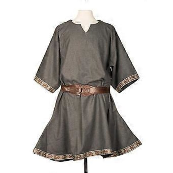 Medeltida herrskjortor, ledig slim fit, långärmad cosplaytopp (L Grå)