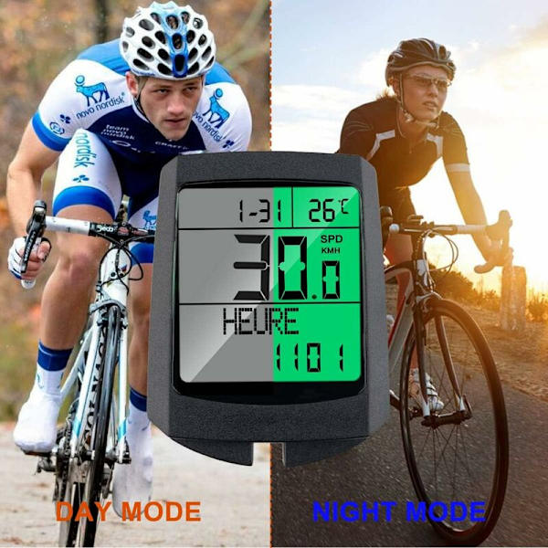 1 st vit cykelcomputer, multifunktionell trådlös IP65 vattentät