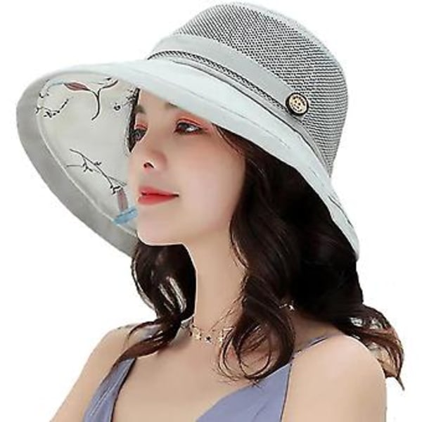 JUSCH Solhatt för Kvinnor, Mesh, Sommar, UV-Skydd, Bred Brätte, Strand, Fiskehatt (Ljusgrå)