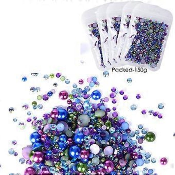 Flatback Pärlor Strass Set Blandad Storlek 3mm-10mm Resin Strass Halva Pärlor för Hantverk, Halvrunda Flatback Pärlor (150g S)