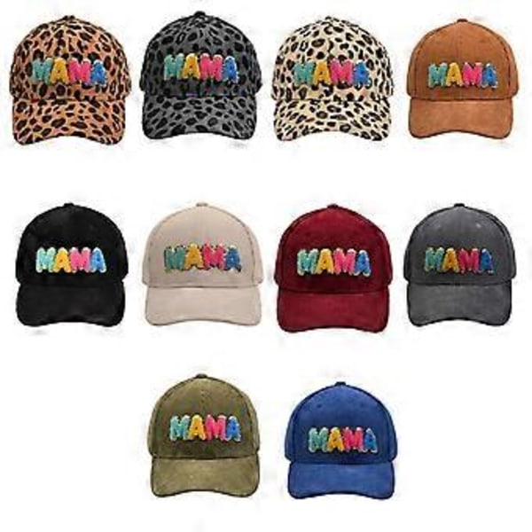 Baseballkeps för kvinnor Mama Mom 3D-lapp Broderad Justerbar Snapback Trucker Hat (Brun leopardmönster)