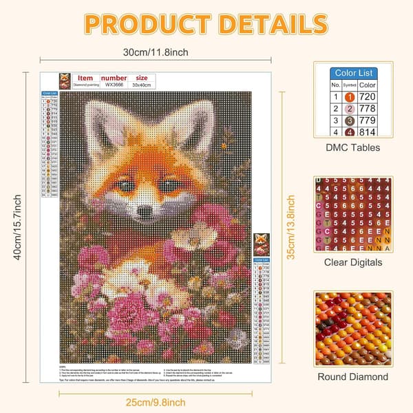 30x40cm Diamantmaleri Ræv Kits, 5D Diamantmaleri Kits til A