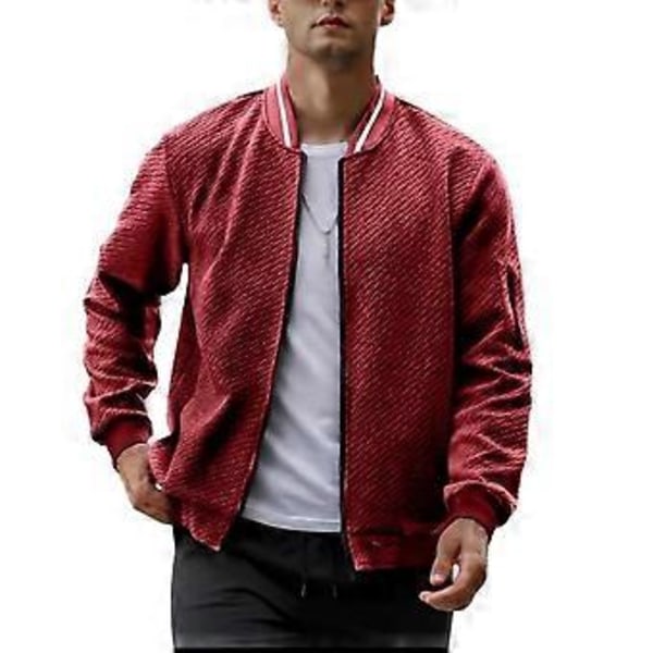 Casual Jacquard Bomberjakke for menn, lett jakke, moteriktig jakke med glidelås, armlommer, høst streetwear for menn (S svart)
