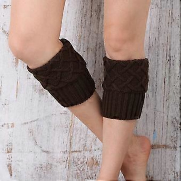 Dam Crochet Benvärmare Stickade Stövlett Toppar Ankelstrumpor Vinter Varma (Kaffe)