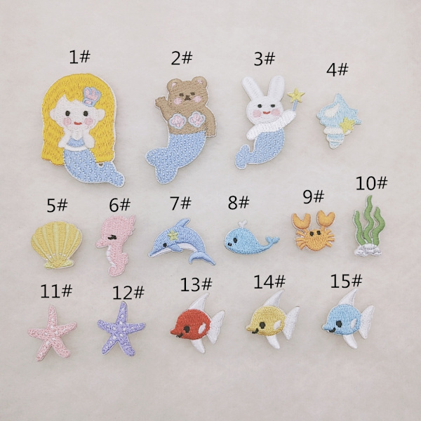 Animal Iron-On Patches Pakke med 15 broderte lapper for bukser