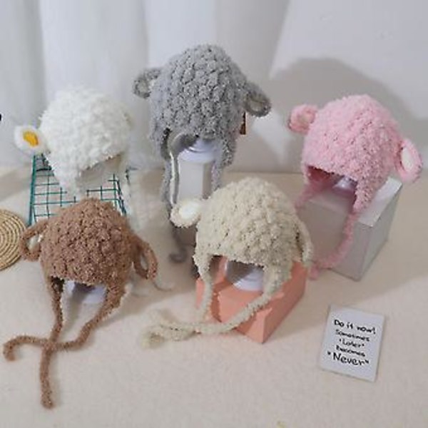 Mjuk Stickad Ullhatt för Bebis & Barn - Söta Öron för Skydd - Vintervarm Tjock Mössa för Nyfödda Spädbarn - Present (Beige)
