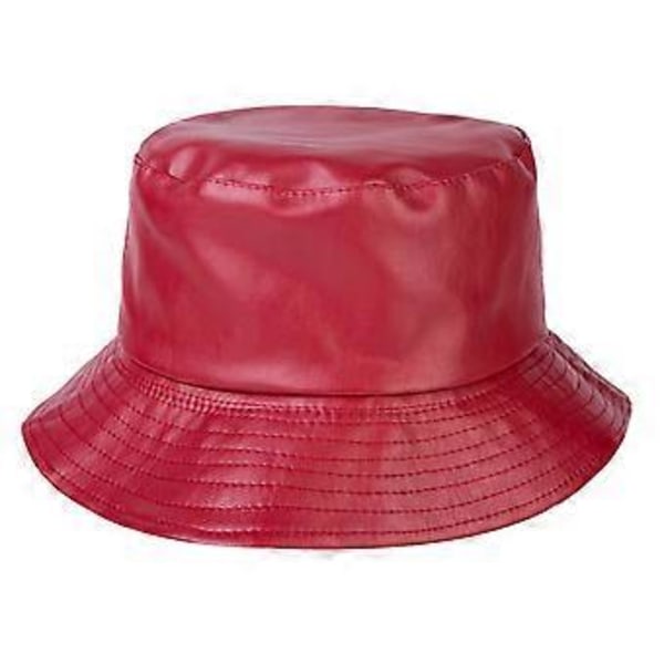 Unisex Mode Bucket Hat PU Læder Regnhat Vandtæt (sort) (rød)