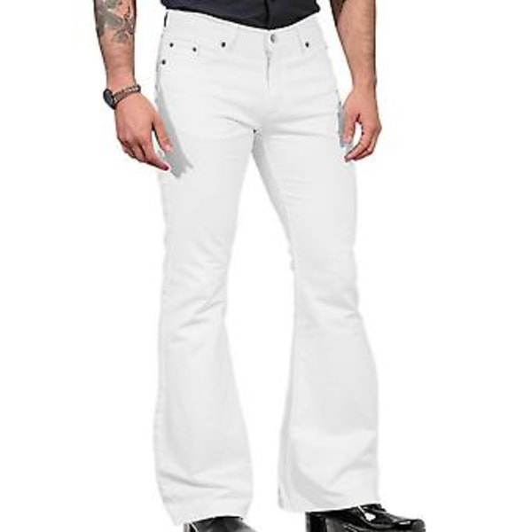 Vintage Jeansbukser Solid Farve Strækbar Slim Fit Mid-Rise Bell Bottom Bukser Moderne Mænd Flared Bukser (2XL Hvid)