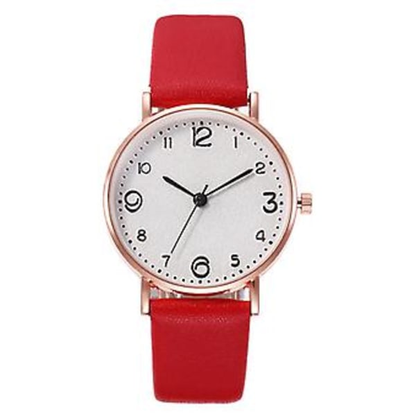 Dam Armbandsur Klocka Kvarts Analog Dam Läderarmband Modeklocka NY (Röd)