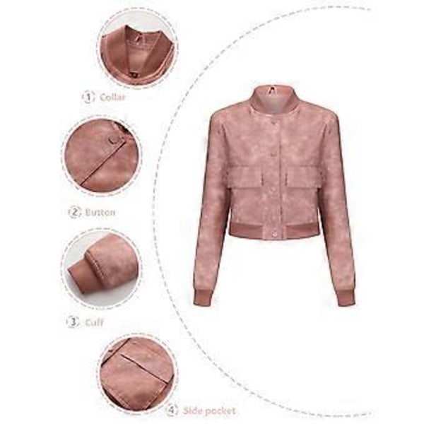 Lös kofta, avslappnad jacka, ribbad modejacka, läderjacka för kvinnor (XL Rosa)