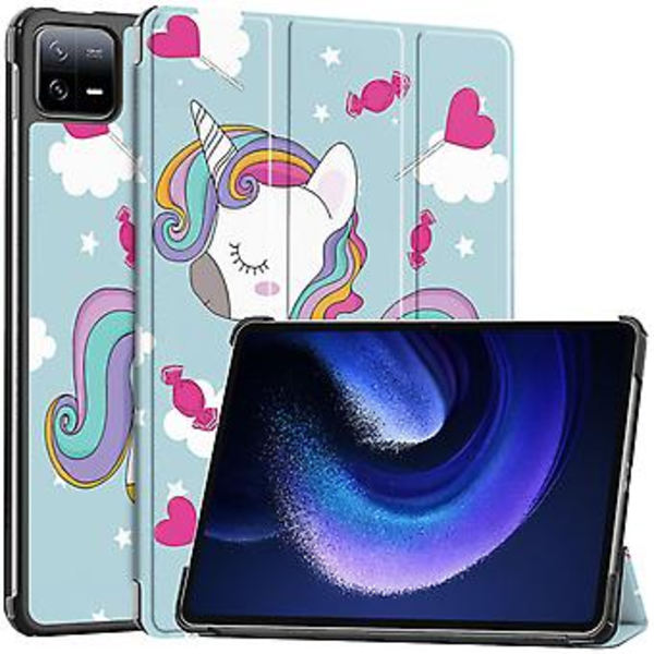 Malt farget smart lærveske for Xiaomi Pad 6 / 6 Pro (Enhjørning)