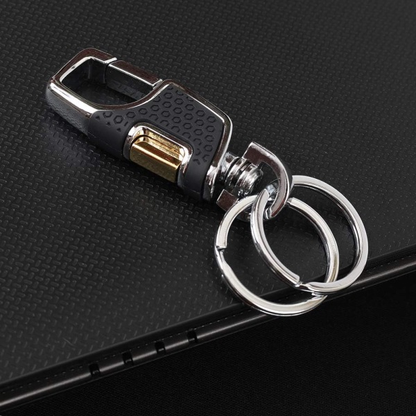 Lot de 2 porte-clés de voiture avec 2 anneaux en métal, noir et
