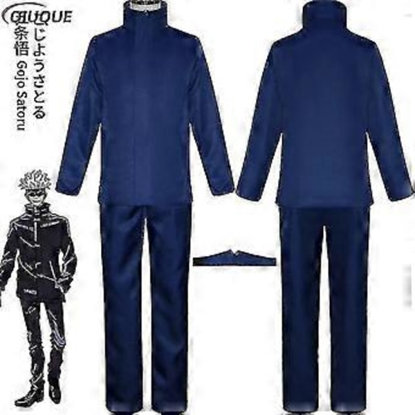 2023-anime Jujutsu Kaisen Gojo Satoru Cosplay Kostym Toppar Byxor Ögonlapp Halloweenfest Herruniform Peruker-1-1(XXXL Blå Paket 2)