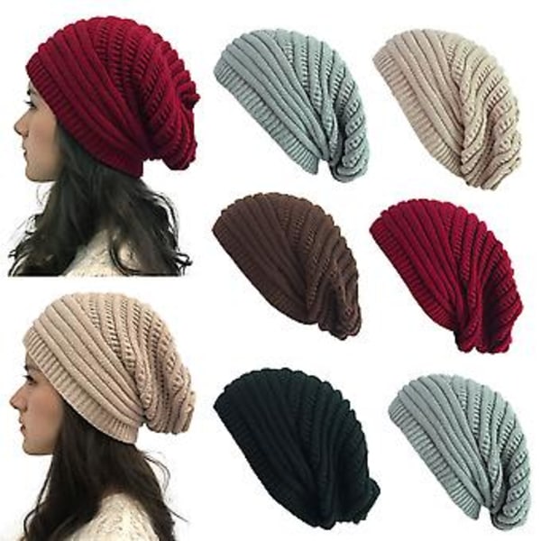Unisex Kvinder Mænd Strikket Slouchy Baggy Beanie Hat Vinter Varmer Skull Ski Cap (Beige)